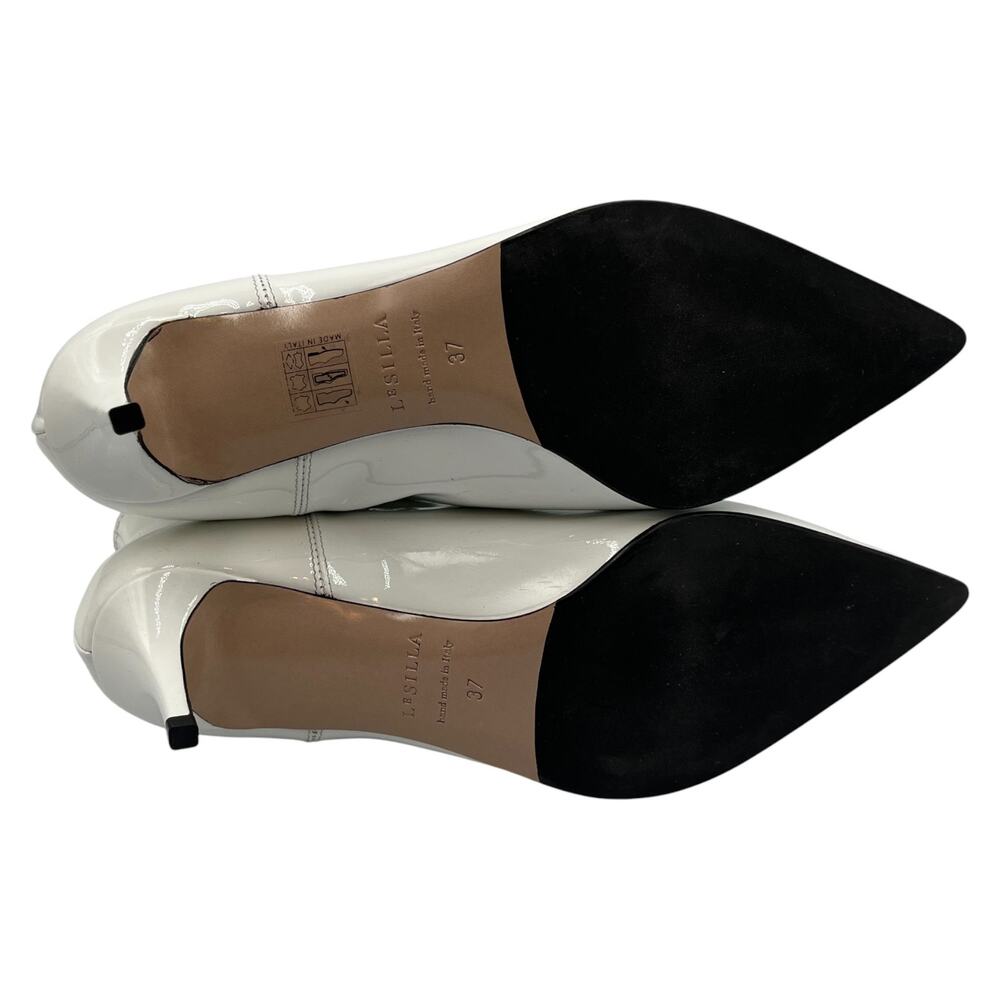 Le Silla Patent Leather Pointed Toe Stiletto Heel Ankle Boots White Size 37/7 - Picture 7 of 11